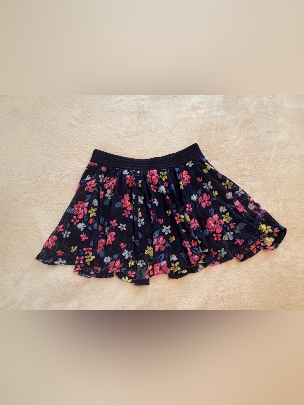 Blue Floral Lace Skirt